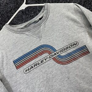 Harley-Davidson Mens XL Gray Crewneck Sweatshirt Retro Stripe Graphic Fleece